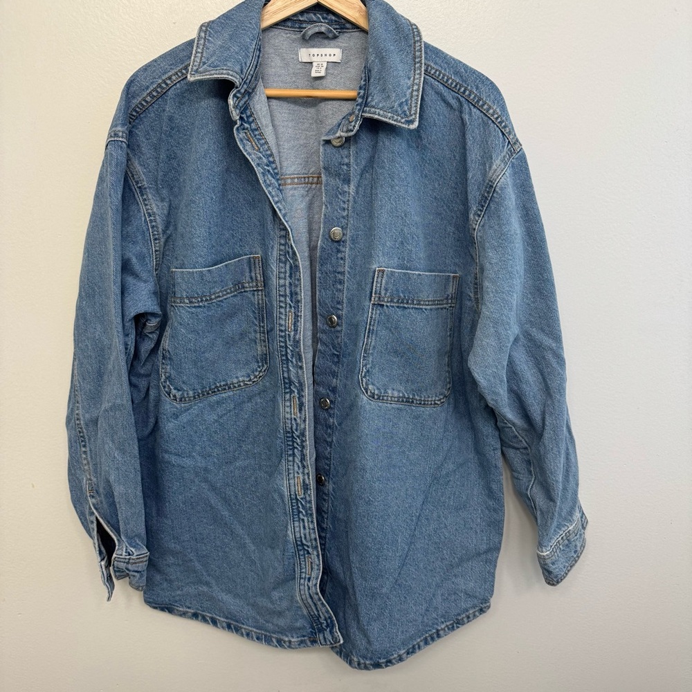 Topshop Blue Denim Oversized Button-Up Jacket - Picture 2 of 3